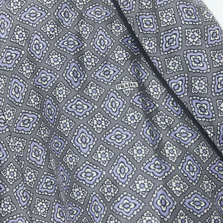 PRADA 100% silk blue green paisley print black feather cuff robe jacket M