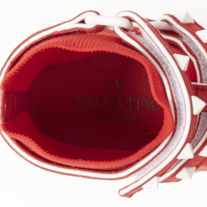 VALENTINO Free Rockstud Bodytech red sock knit white stud high top sneaker EU36