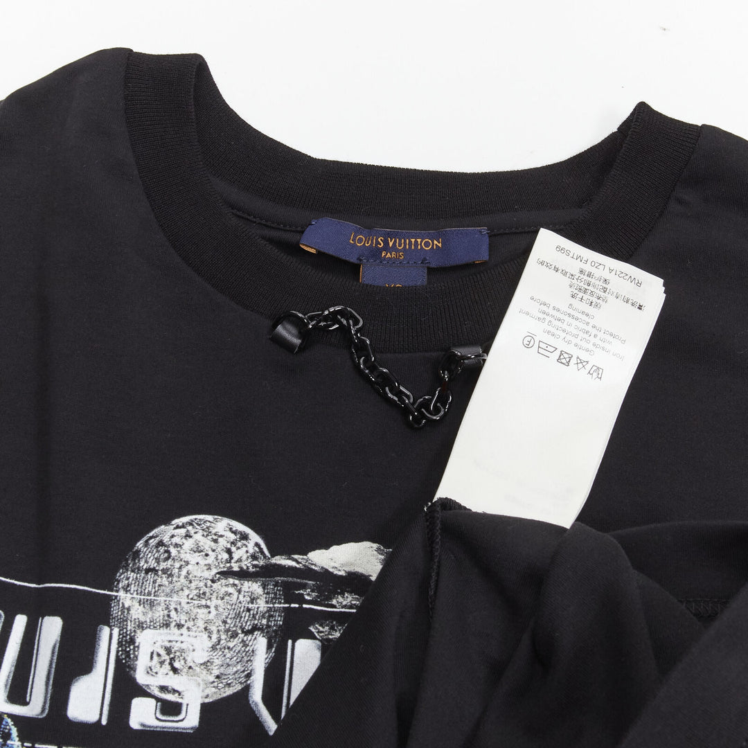 LOUIS VUITTON Volleyball Space graphic chain trimmed black cotton tshirt XS