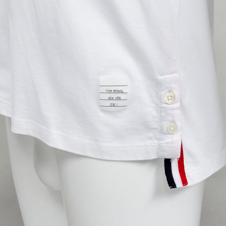 THOM BROWNE iconic stripes patch pocket white cotton tshirt Sz. 1 S