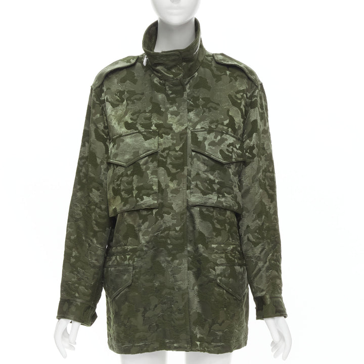 ALEXANDER WANG Army green camouflage jacquard military coat XS
