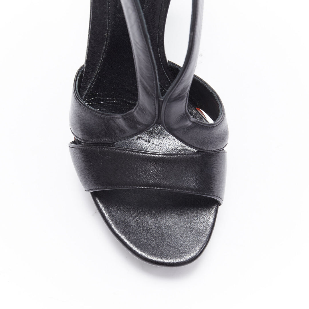 ALEXANDER MCQUEEN black leather strap tortoise resin platform heels sandals EU37