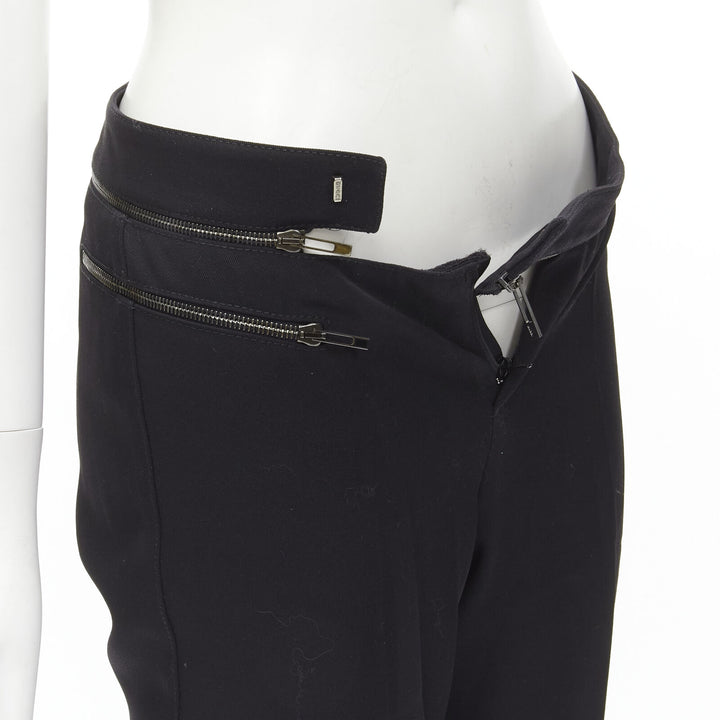 GUCCI black viscose silver waist trim straight leg trousers IT38 XS