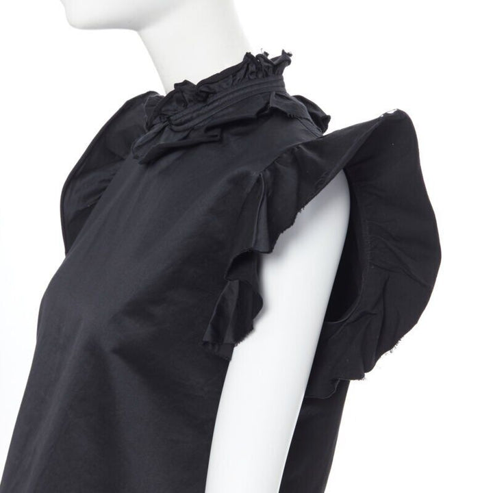 YVES SAINT LAURENT SS10 black cotton ruffle sleeve victorian collar vest FR38
