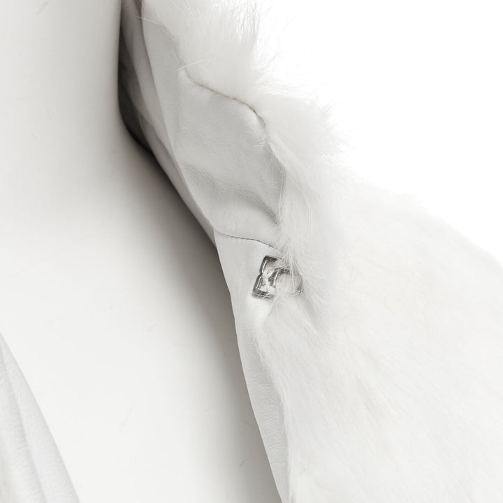 MATTHEW WILLIAMSON white natural fur 3/4 sleeve cropped jacket UK8 S