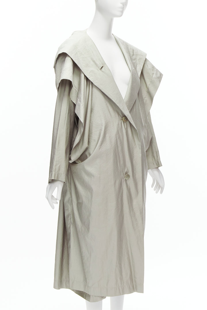 ISSEY MIYAKE 1986 Vintage Runway grey hooded sleeve layer draped overcoat JP9 M