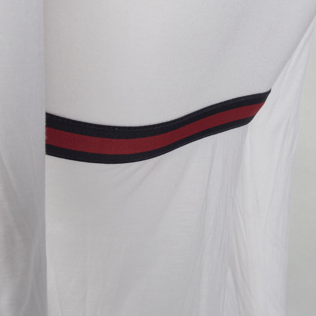 GUCCI VINtage white soft cotton navy red Web ribbon trim top XS