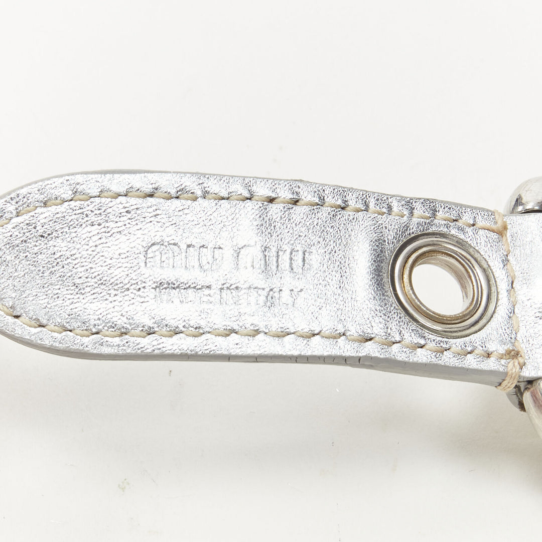 MIU MIU mirrored silver leather XL buckle punk cuff bracelet