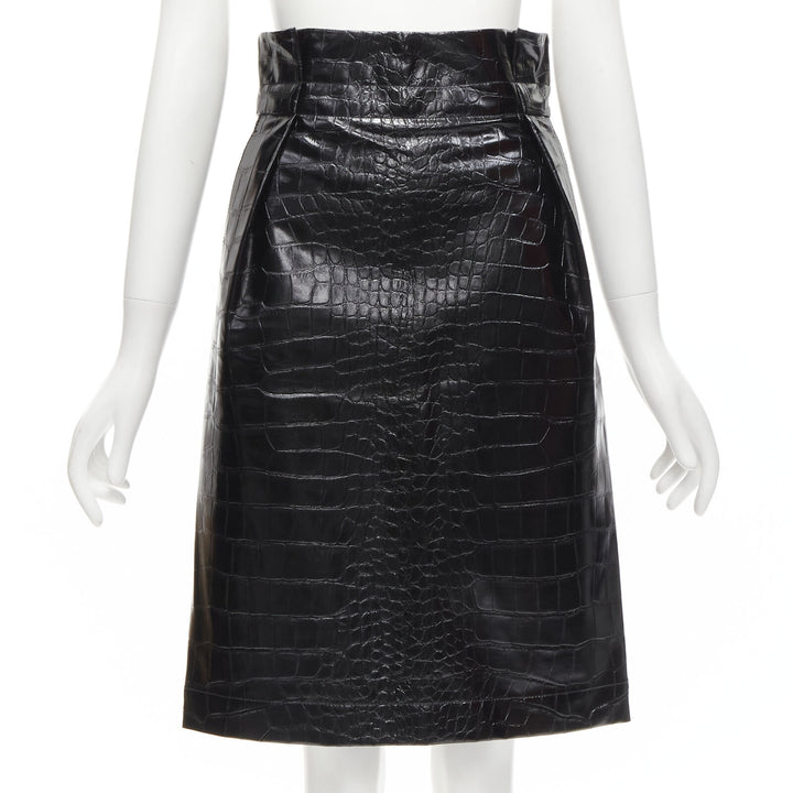 PHILOSOPHY DI LORENZO SERAFINI black scaled leather A-line skirt IT38 XS