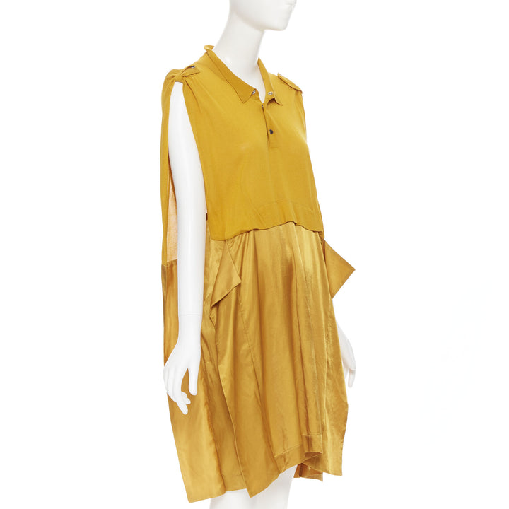 TOGA ARCHIVES mustard yellow knit polo draped skirt boxy casual dress JP1 M