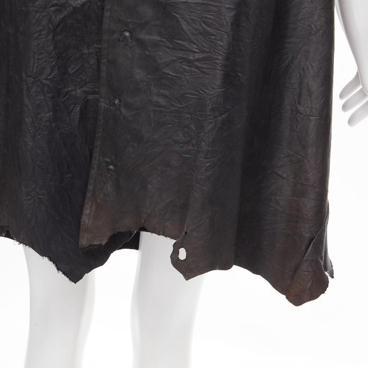 vintage JUNYA WATANABE 1992 black cow hide leather distressed raw cut dress M