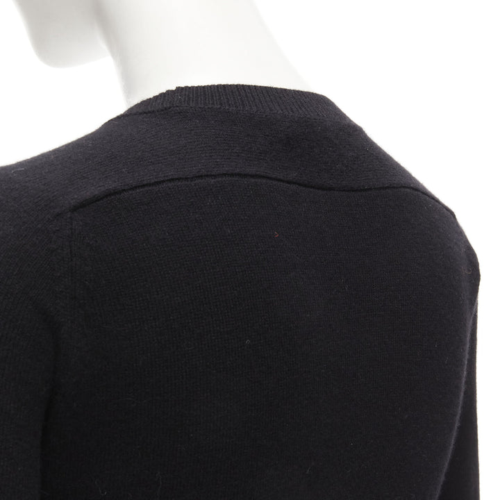 SAINT LAURENT 100% cashmere black ostrich feather trim mini sweater dress XS
