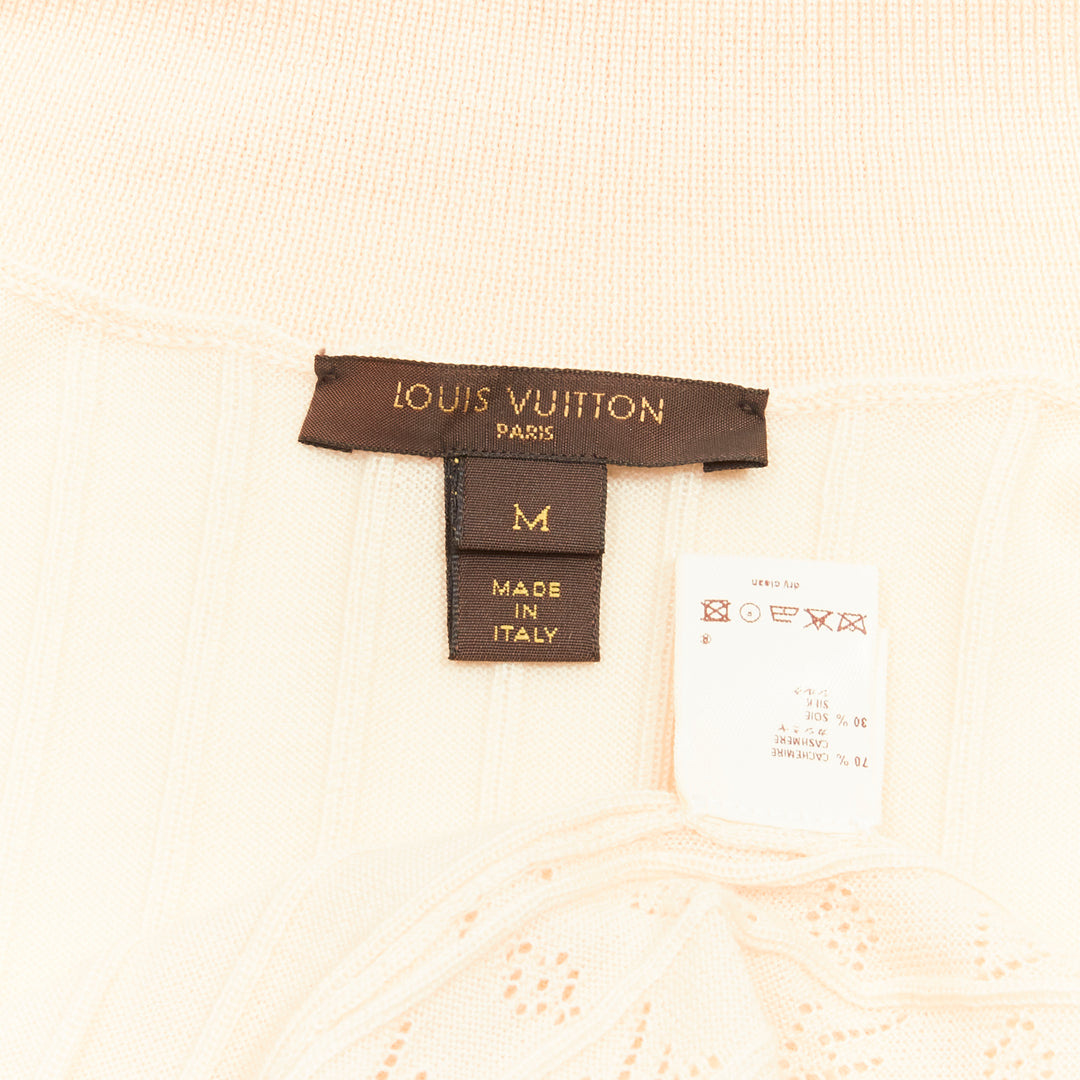 LOUIS VUITTON cream LV monogram ribbed knit button down shirt M