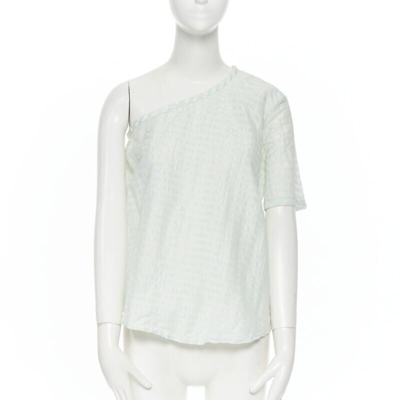 ROSIE ASSOULIN pastel green striped rusched draped back one shoulder top XS