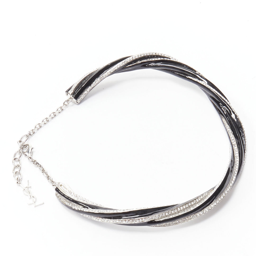 rare SAINT LAURENT Hedi Slimane crystal black twist YSL charm choker necklace