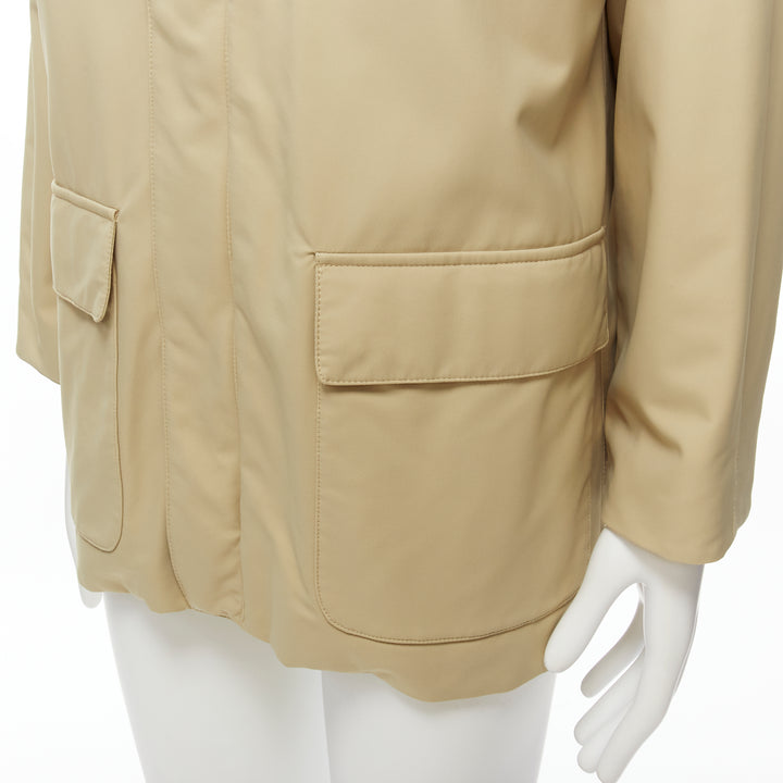LORO PIANA Storm System beige nylon minimal pocketed longline coat S