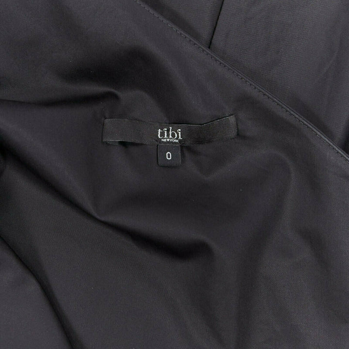 TIBI black cotton fit flare dress one shoulder asymmetrical pleat skirt US0 XS