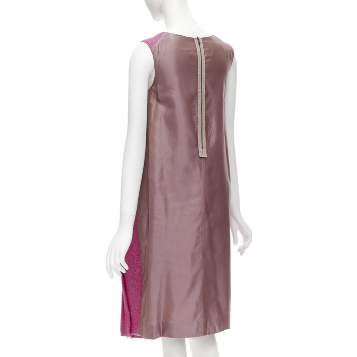 MARNI pink wool tweed gathered pleat contrast back sleeveless dress IT38 XS