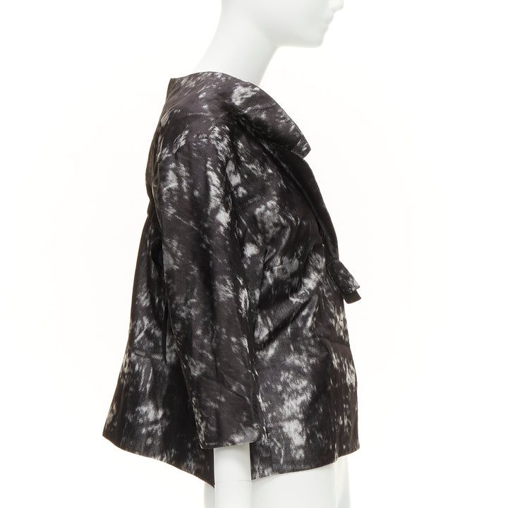 SHIATZY CHEN 100% silk grey black bow detail round cut cocoon jacket IT42 M
