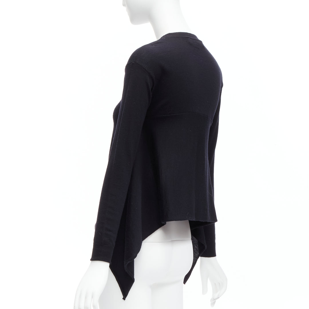 MARNI black 100% wool asymmetric high low hem crew neck sweater FR38 M