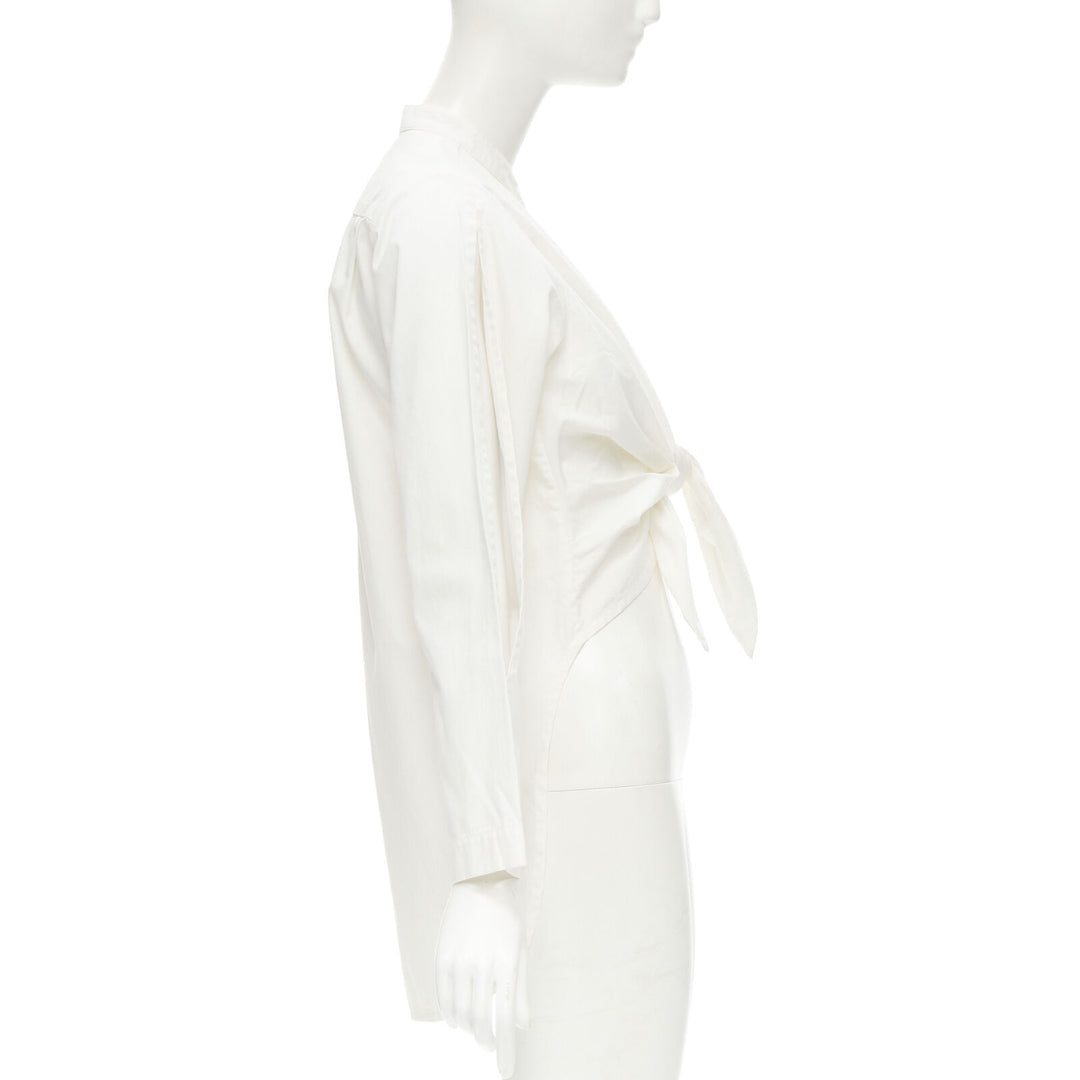 ARTCLUB Narciso white upcycled cotton Oxford slit sleeves tie front shirt S