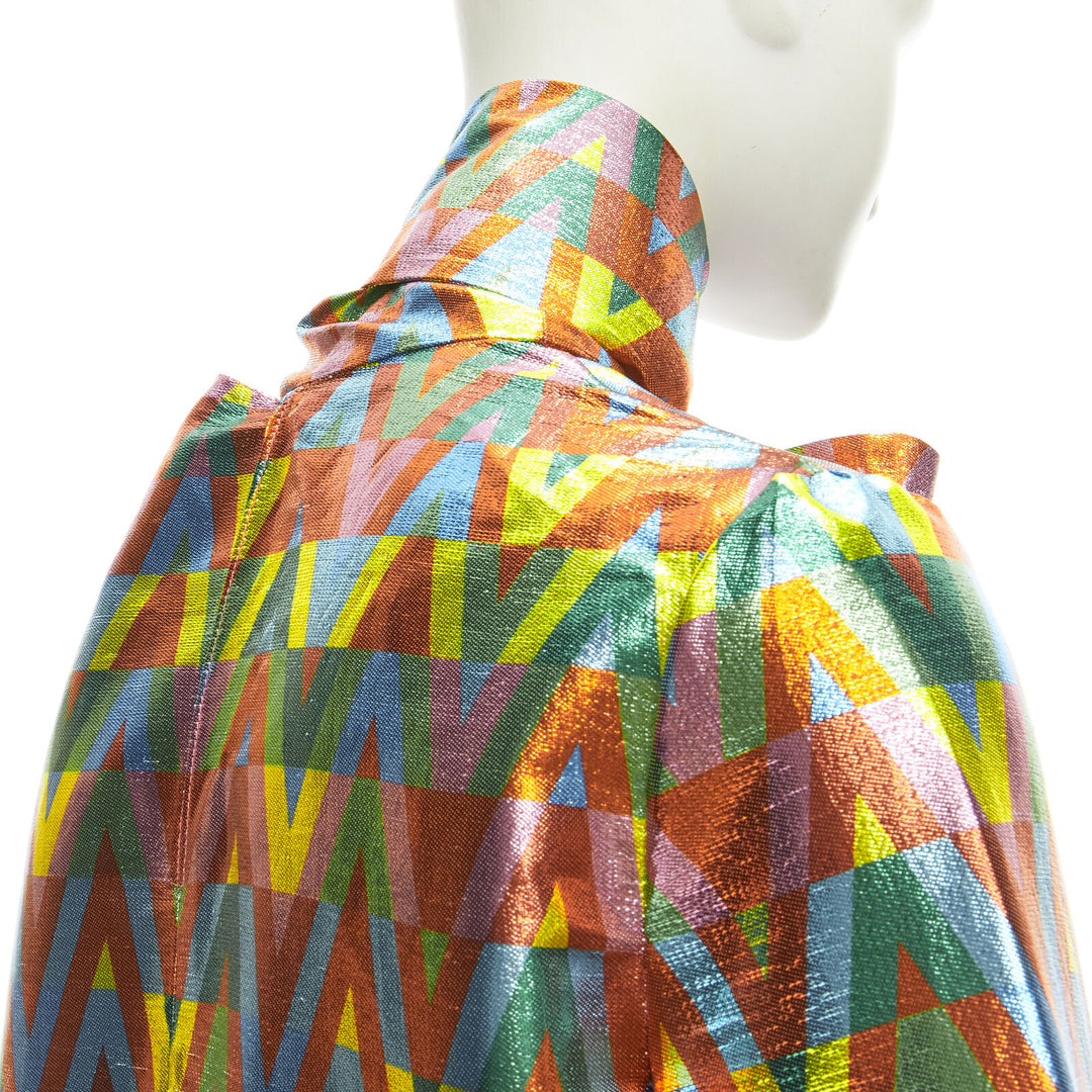 VALENTINO metallic lurex graphic V rainbow scar tie collar blouse IT38 XS