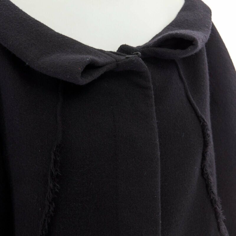 DONNA KARAN black wool blend frayed seam concealed button wide neckline jacket S