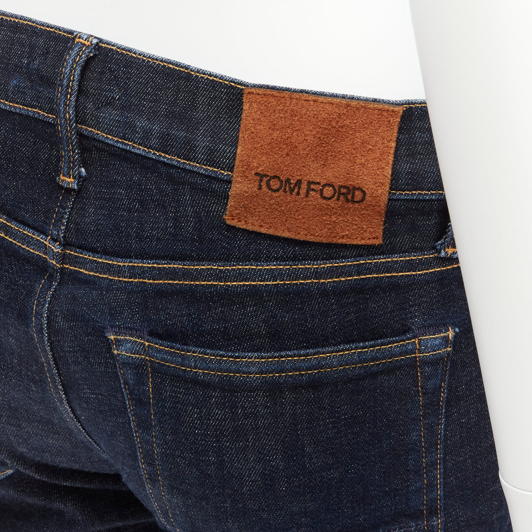 TOM FORD dark blue classic washed denim logo tag cropped jeans 28"