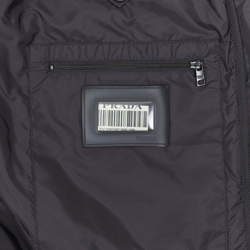 PRADA 2018 black nylon triangle rubber logo detail padded jacket IT50 L