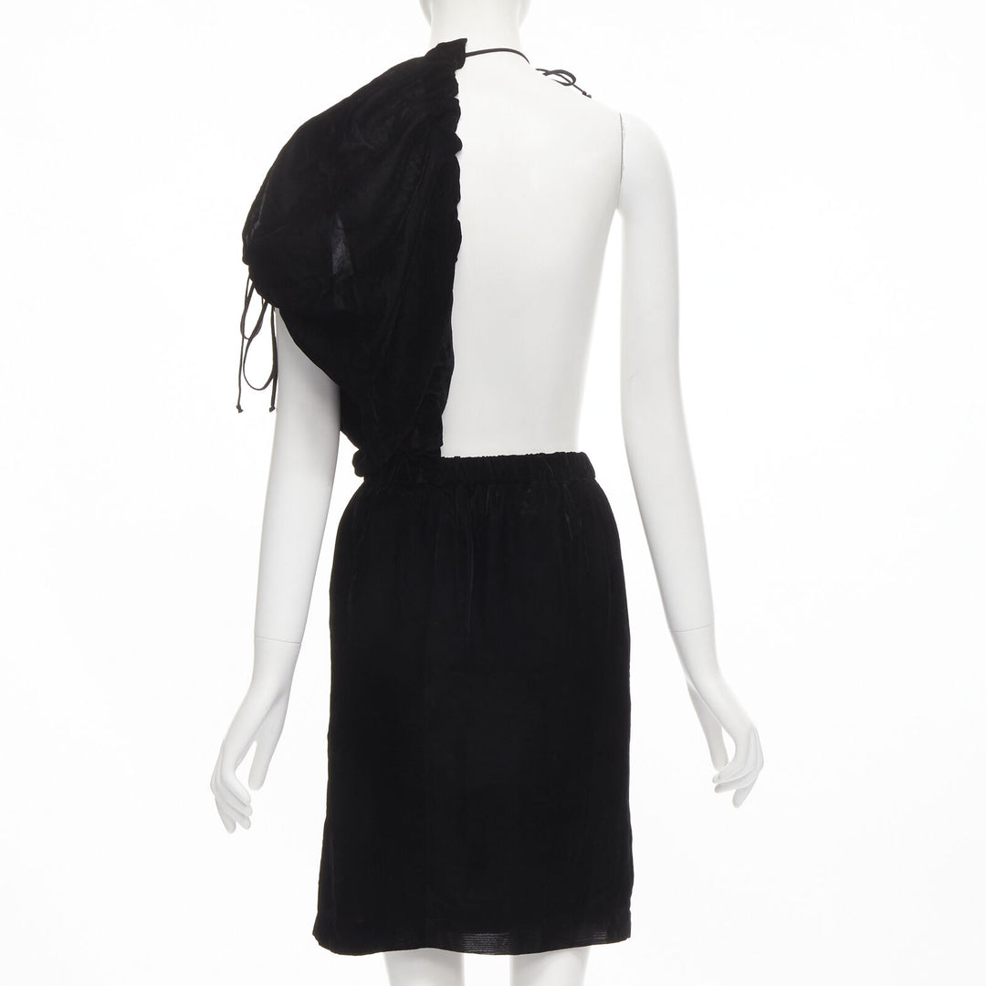vintage COMME DES GARCONS 1990 black velvet drawstring sash knee length skirt M