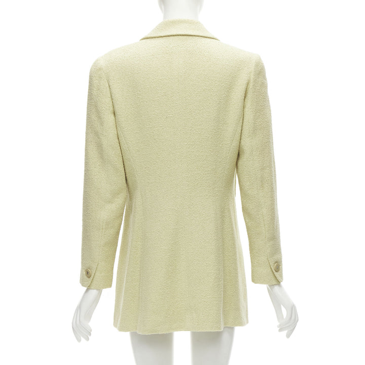 CHANEL 98C Vintage pastel yellow tweed CC button long jacket FR42 L