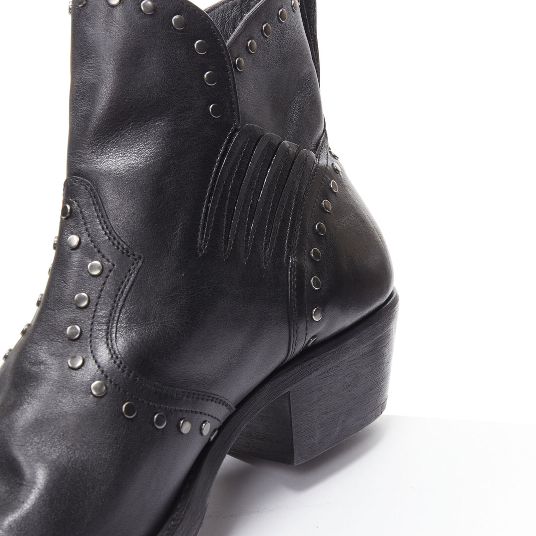SAINT LAURENT Dakota 50 black leather studded western ankle boot EU42
