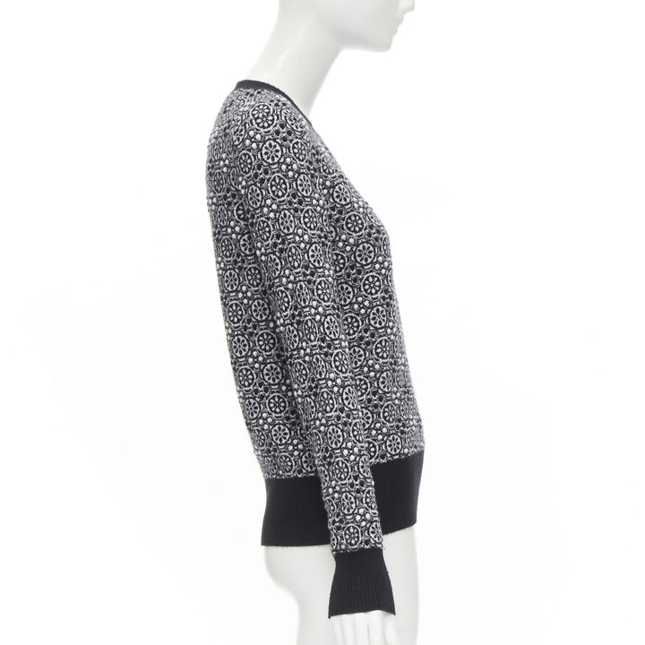 CHANEL 100% cashmere geometric pattern 3D Jacquard knit pullover sweater FR36 XS