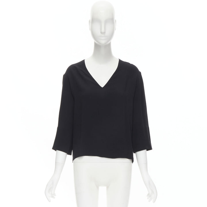 THE ROW black acetate viscose crepe V-neck 3/4 wide sleeve top US0 XS