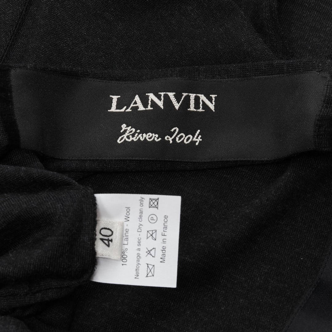 LANVIN 2004 Alber Elbaz silk bow open back grey wool belted dress FR40 M