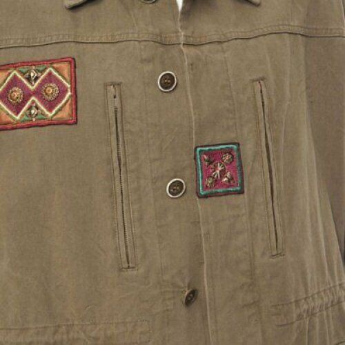 SAINT LAURENT khaki green cotton ethnic embroidery safari coat jacket FR50 L