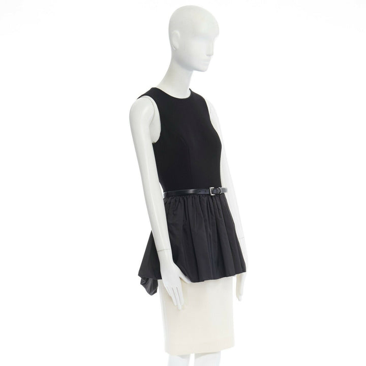 MICHAEL KORS COLLECTION black leather belted peplum white skirt dress US2 XS