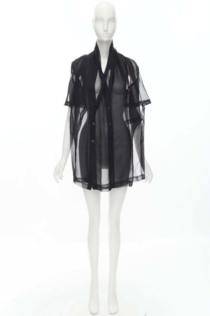 COMME DES GARCONS 1990 Vintage black sheer  deconstructed layered shirt S