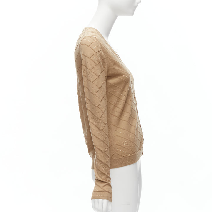 CHRISTIAN DIOR Vintage Galliano brown Dior logo Pointelle knit cardigan FR36 S