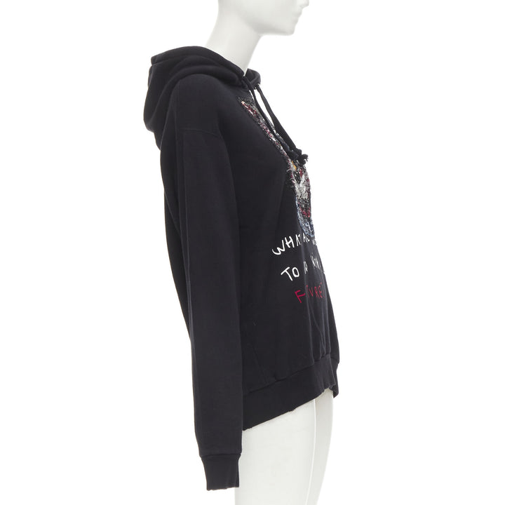 GUCCI Cat sequins Future print black cotton oversized hoodie S