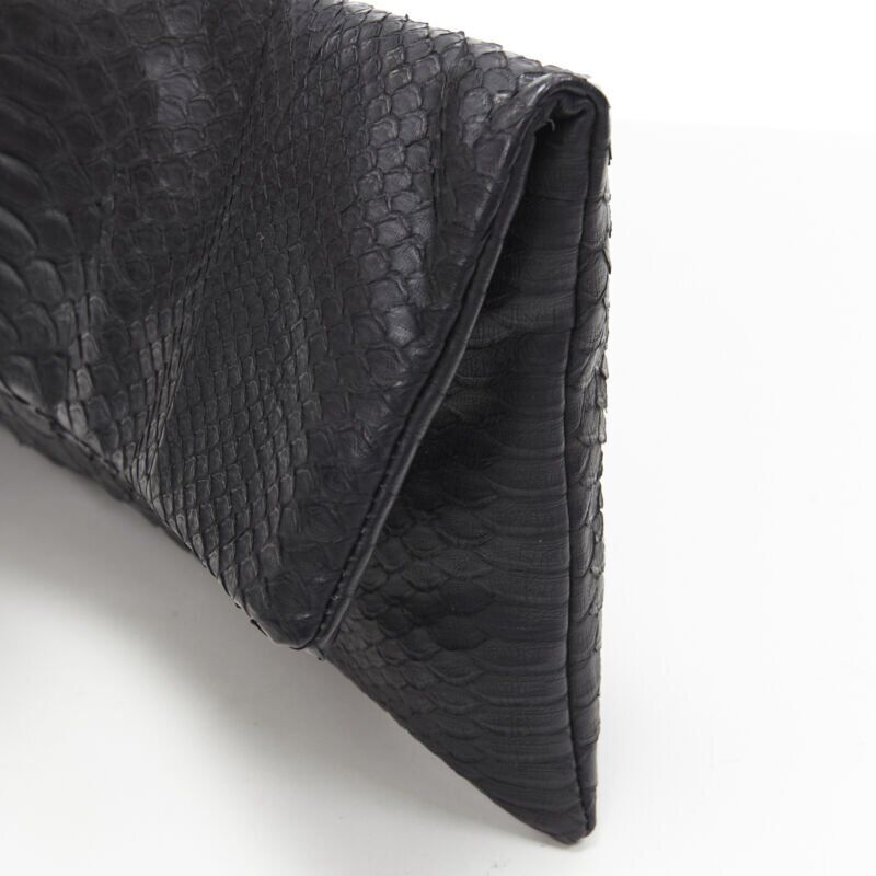 AKKESOIR black genuine scaled leather foldover rectangular clutch bag