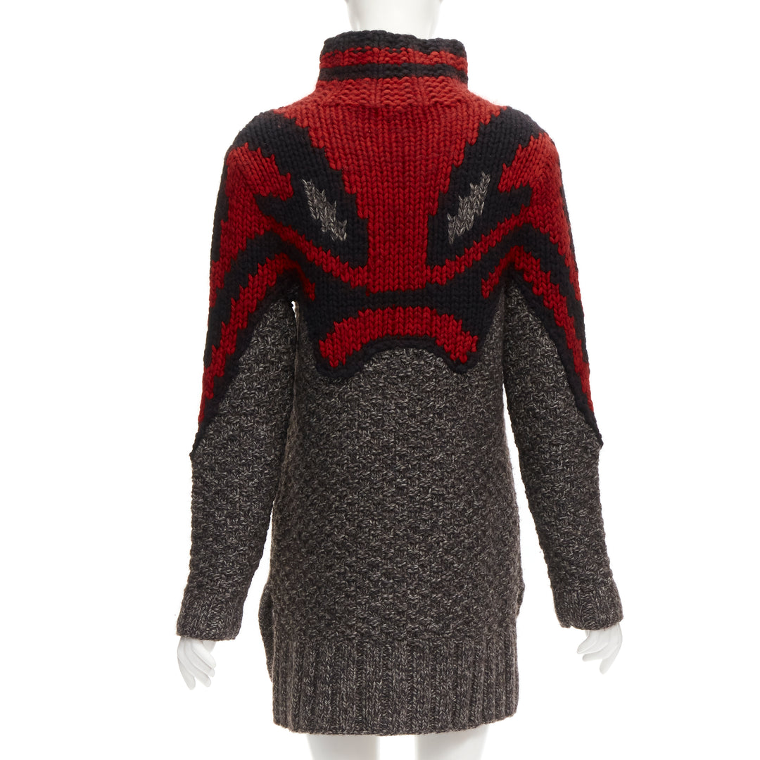 OLD CELINE Phoebe Philo red grey abstract intarsia knit sweater dress S