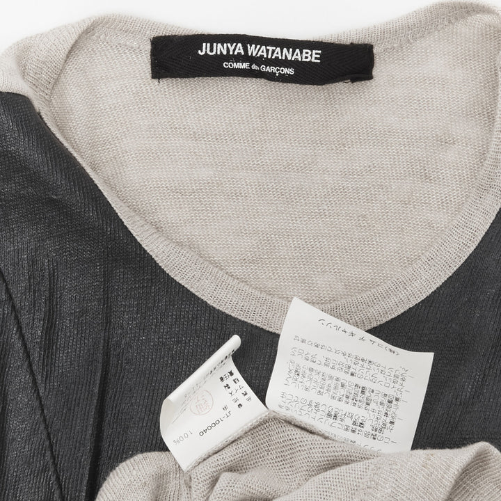 vintage JUNYA WATANABE 1998 grey linen black lacquered front sweater top S