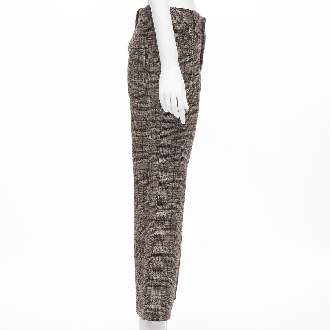 MARC JACOBS brown check tweed boucle wide leg cropped pants US2 XS