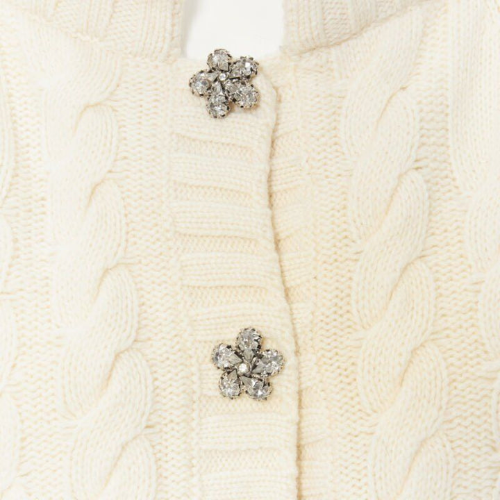 ANNA MOLINARI wool angora cream knit crystal button fur cuff cardigan IT40 S