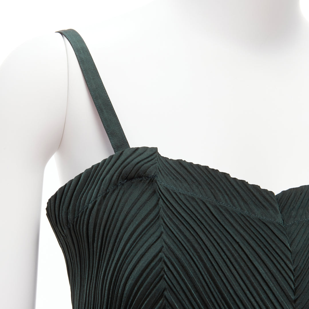 ISSEY MIYAKE dark green spaghetti strap plisse camisole vest top M