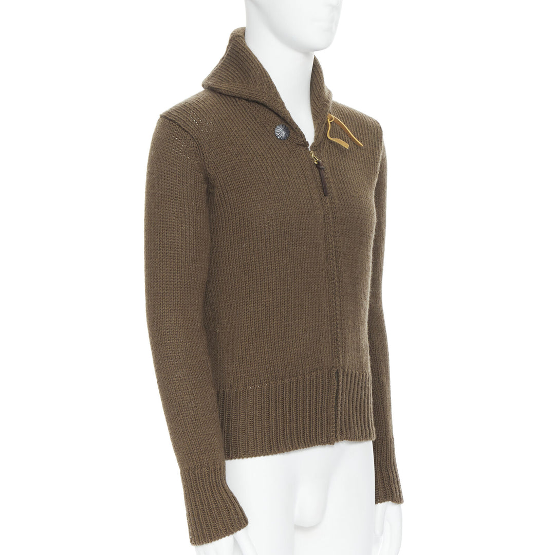 VISVIM 100% wool khaki green chunky knit sailor cardigan sweater JP1 S
