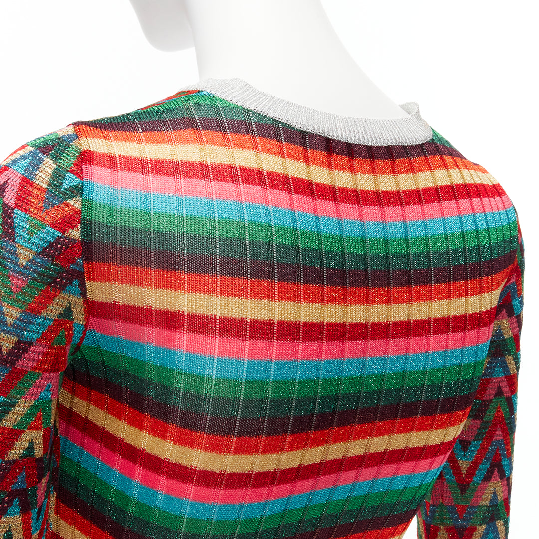 VALENTINO 2021 Optical VLOGO colorful lurex silver collar long sleeve sweater XS