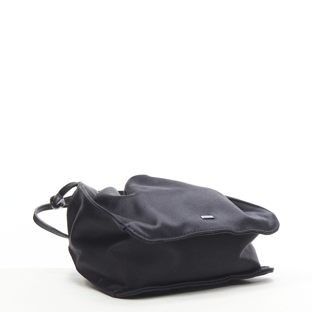 GUCCI TOM FORD black gathered silk satin minimal leather handle bucket bag