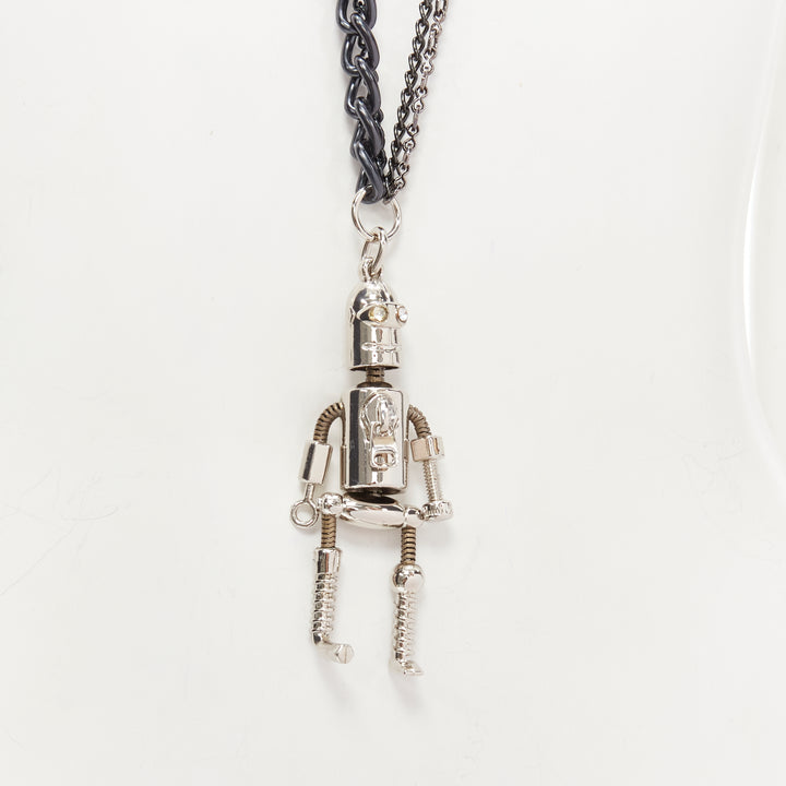 VENNA silver robot charm gunmetal chain acrylic squares long necklace